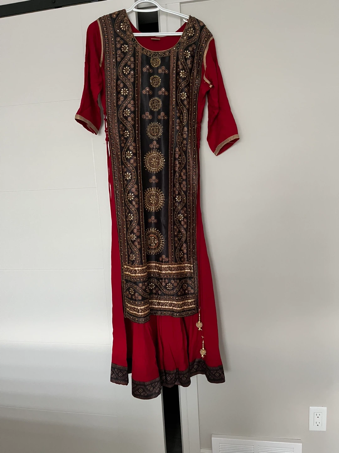 Red and Black Embroidered Kurti