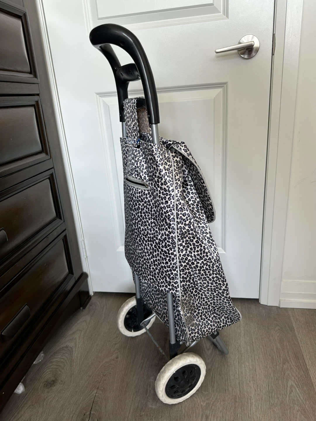 Leopard Print Rolling Shopping Cart