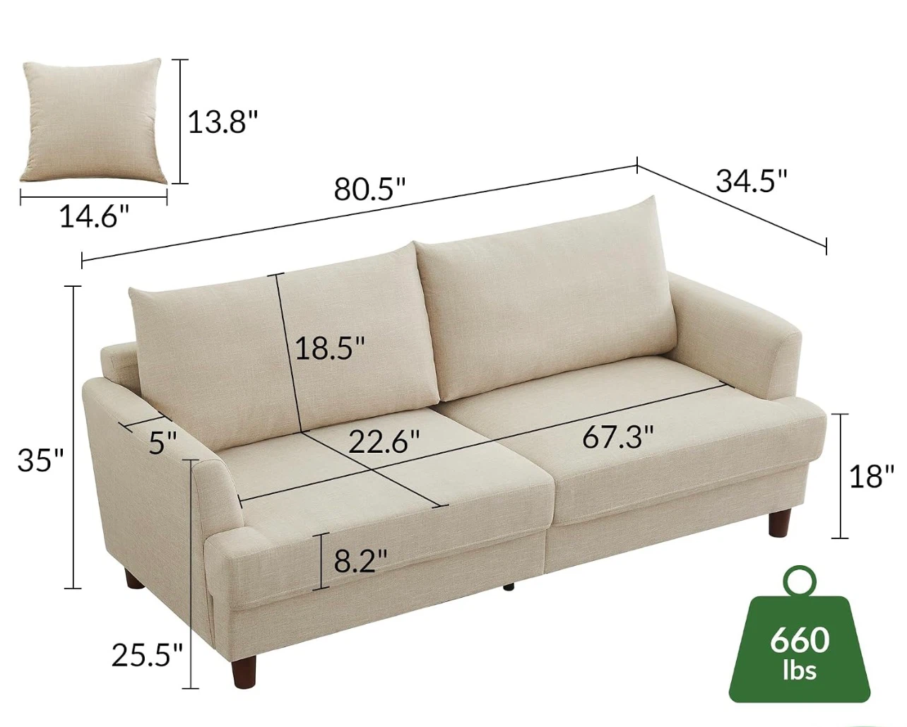 Beige Sofa with Pillows - photo 2