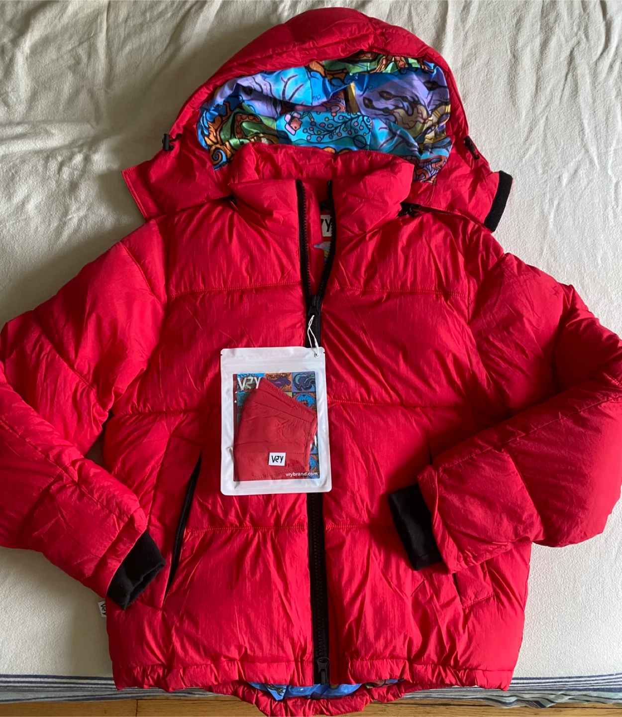 VRY x Don Chretien Red Puffer Jacket with Mask
