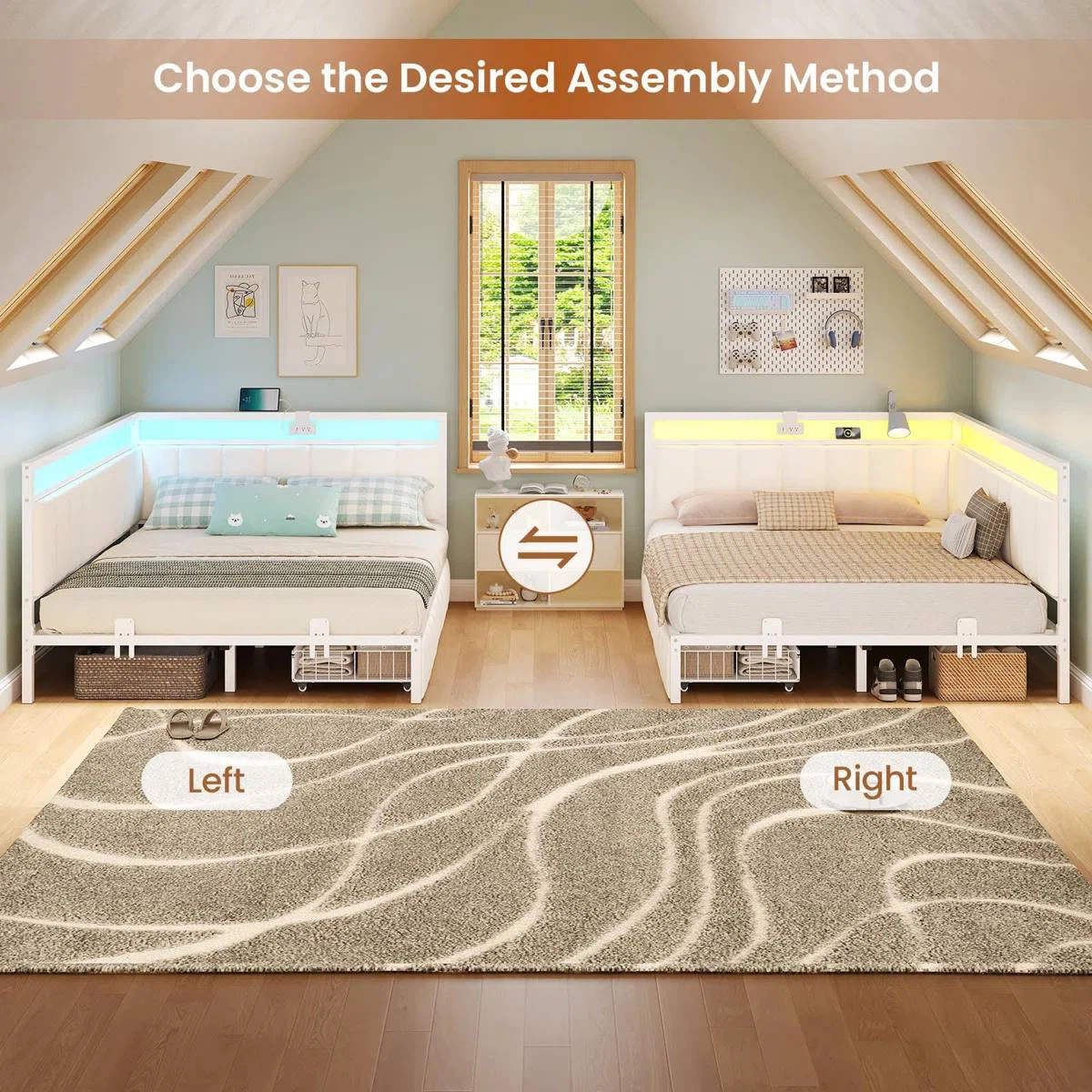 Corner Bed Frame with LED Lights, Full/Double White - photo 5