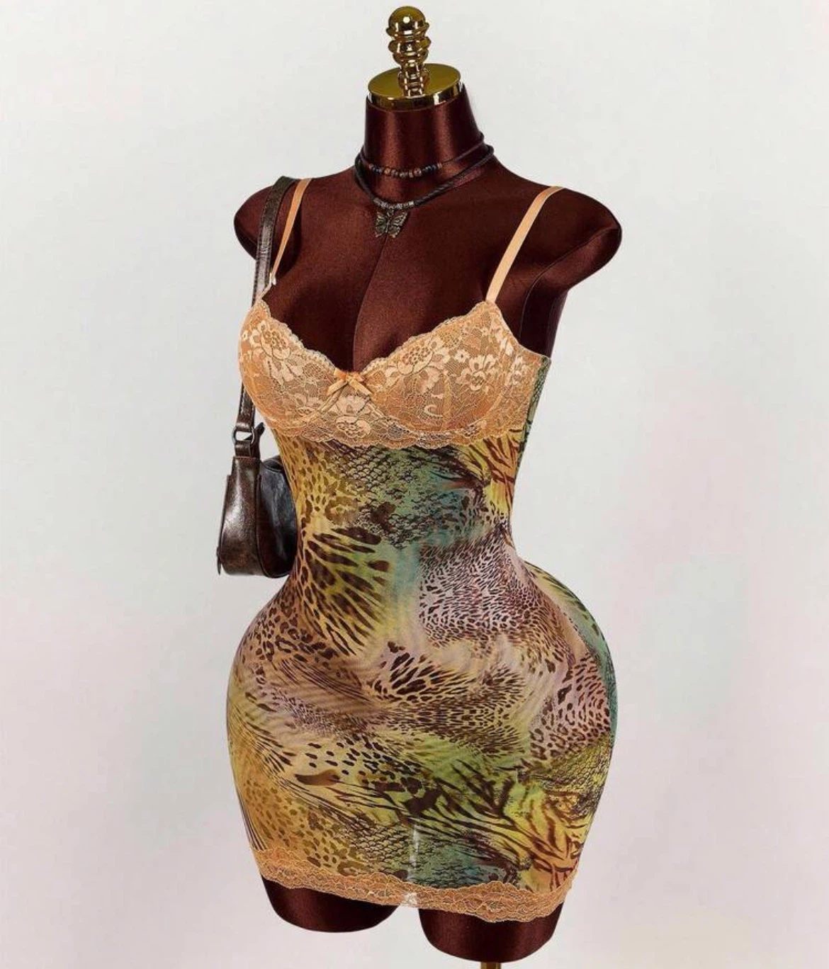 Sheer Leopard Print Babydoll with Orange Lace