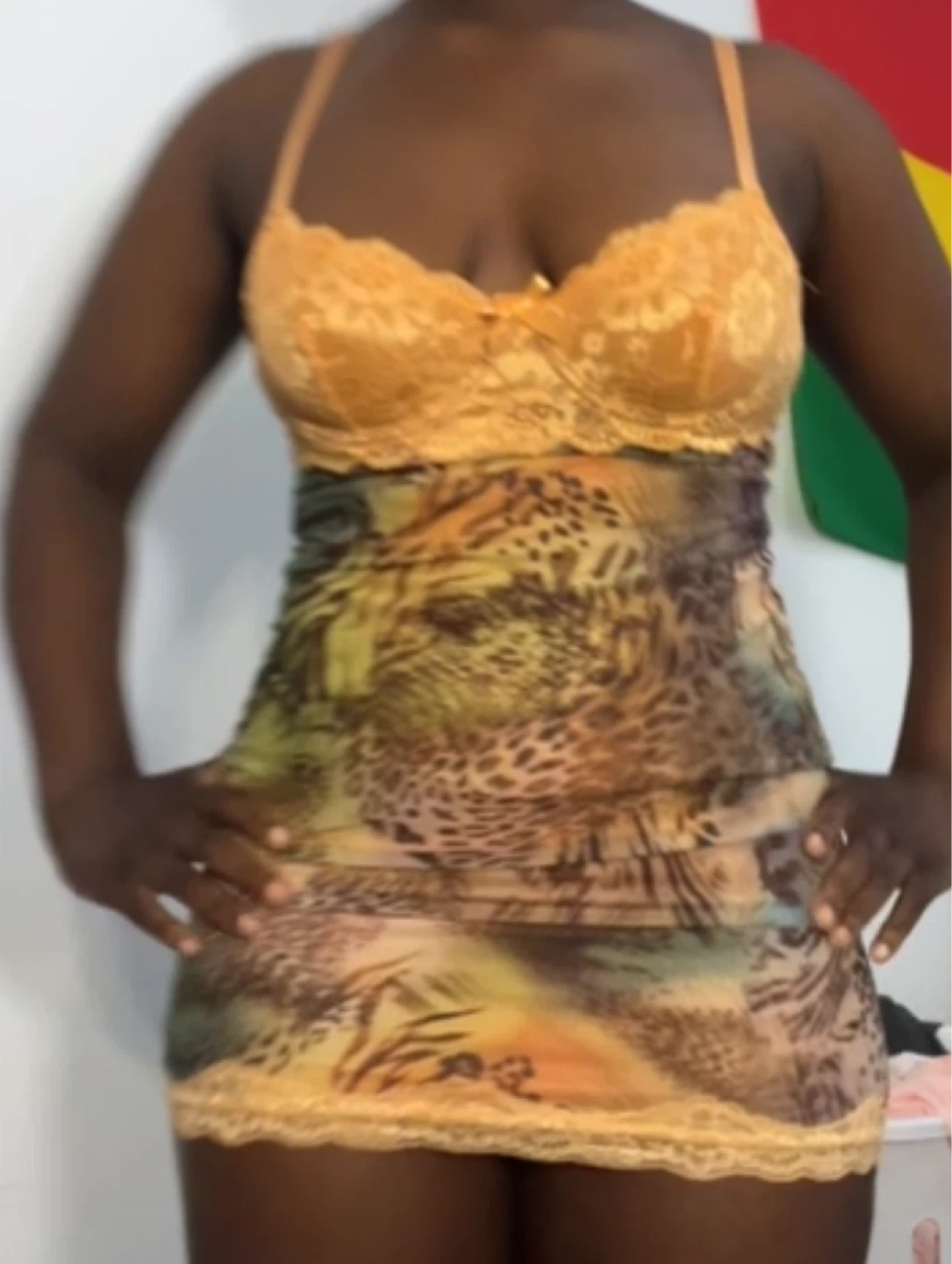 Sheer Leopard Print Babydoll with Orange Lace - photo 2