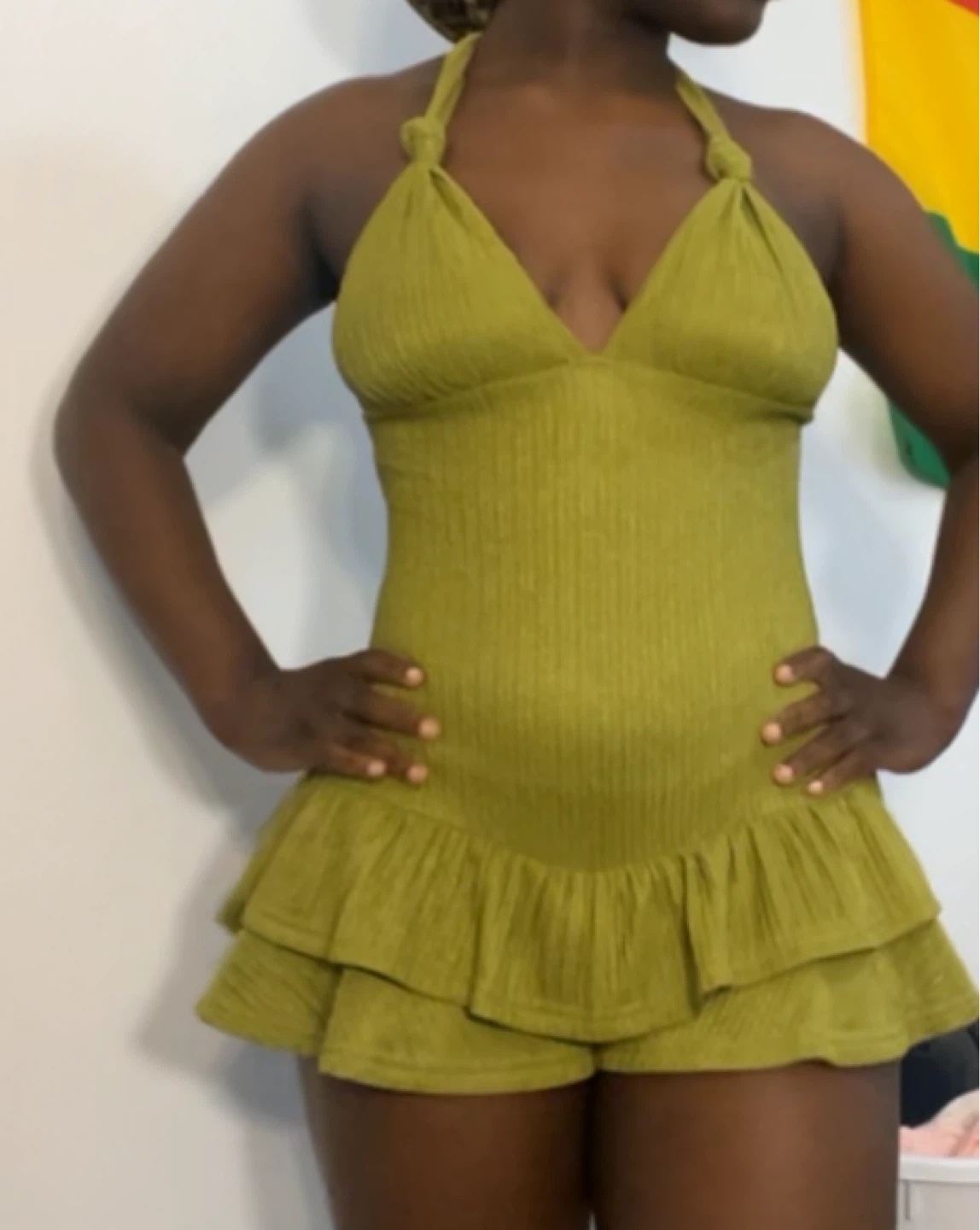 Lime Green Halter Romper with Ruffles - photo 2