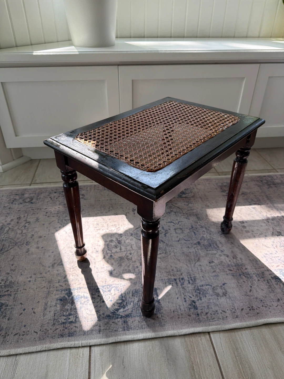 Vintage Cane Top Stool Side Table