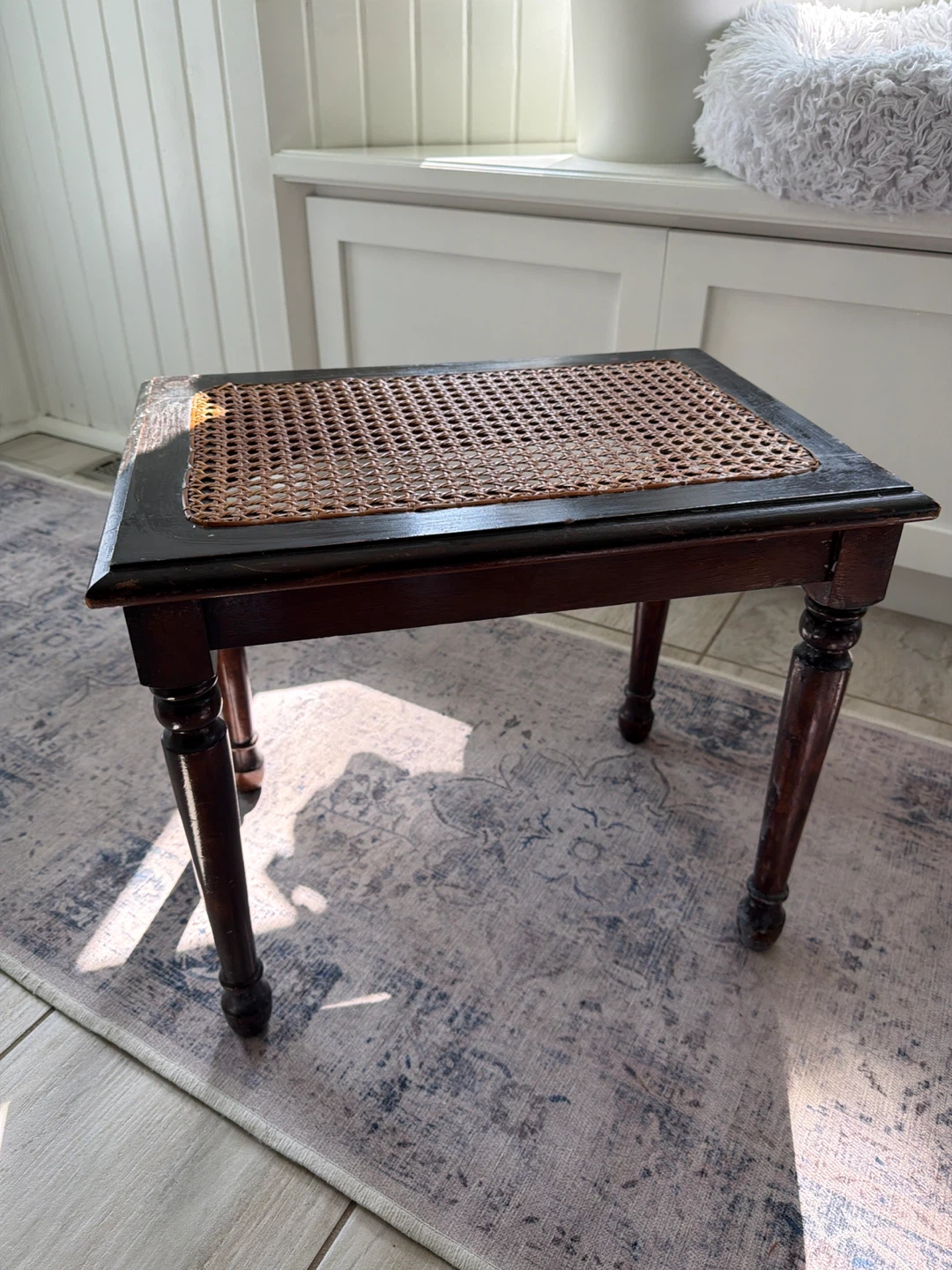 Vintage Cane Top Stool Side Table - photo 2