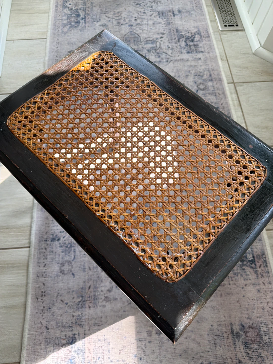 Vintage Cane Top Stool Side Table - photo 3