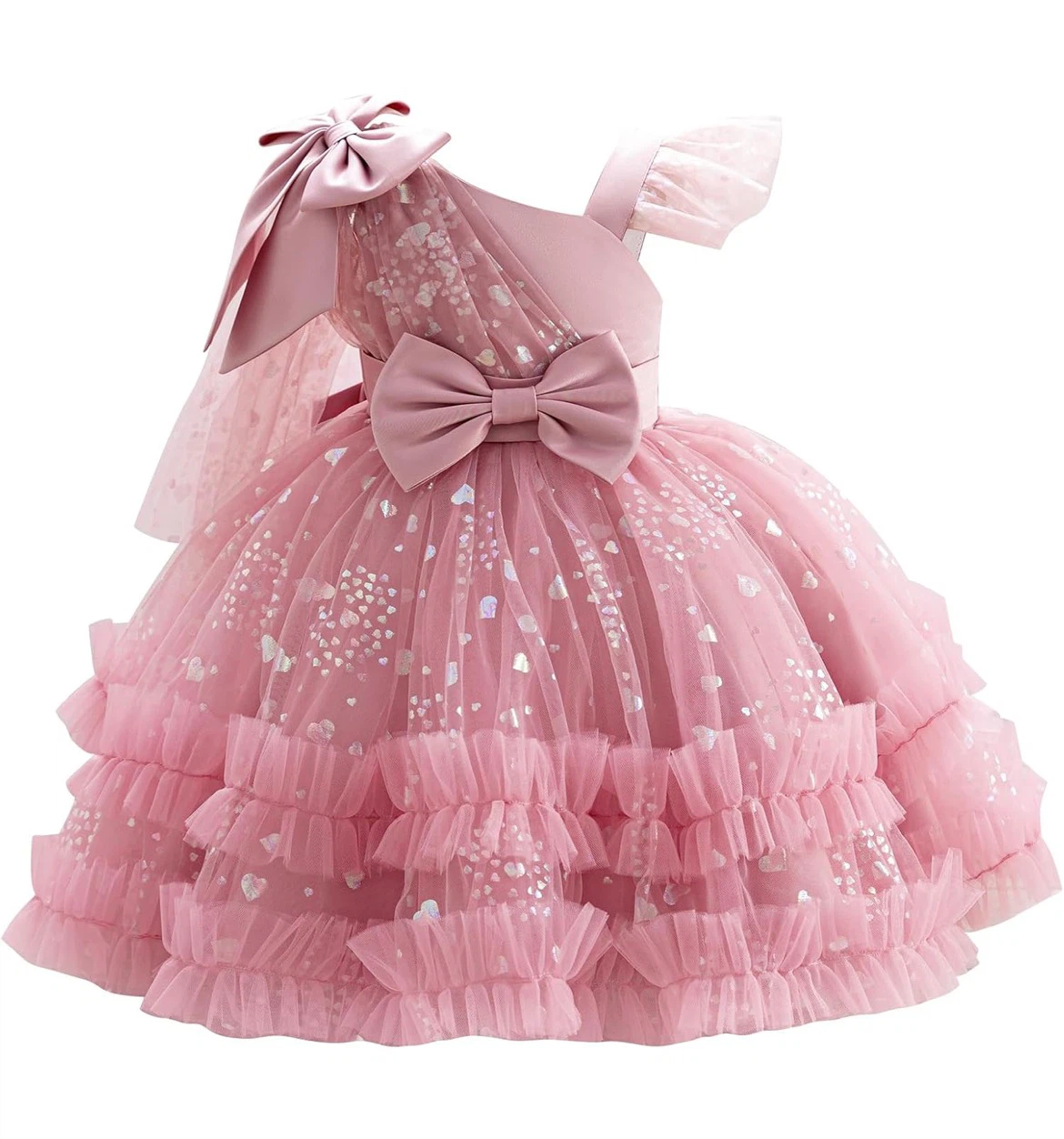 Pink Tulle Dress with Heart Sequins - Size 100
