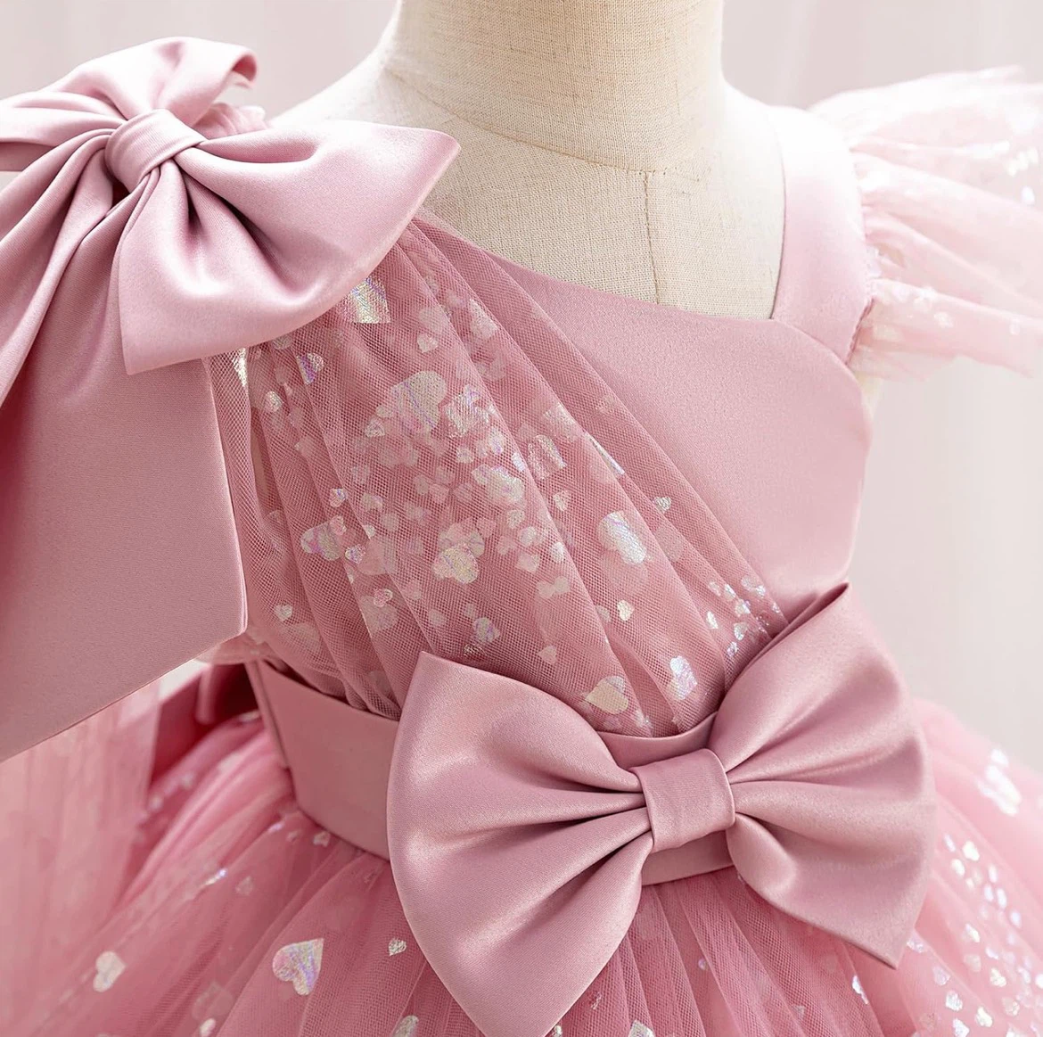 Pink Tulle Dress with Heart Sequins - Size 100 - photo 4