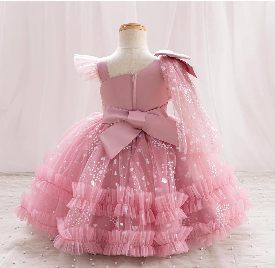 Pink Tulle Dress with Heart Sequins - Size 100 - photo 5