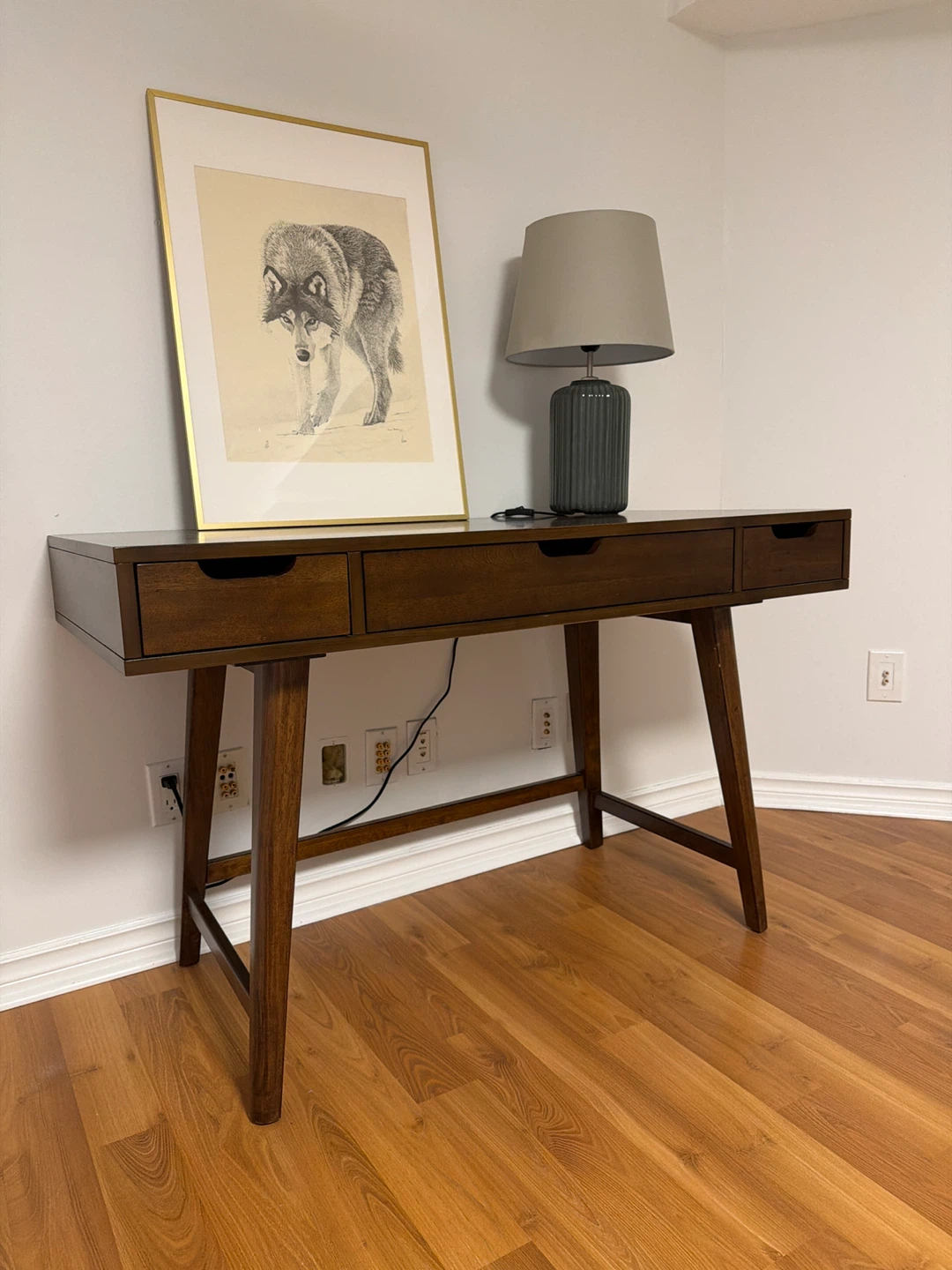 Dark Wood Desk with Drawers