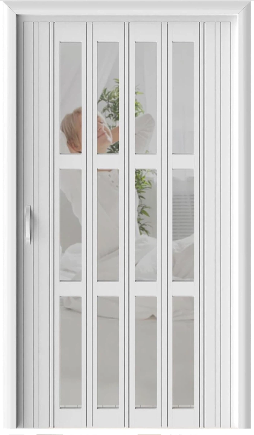 White Folding Door with Clear Panes - 32"x80"