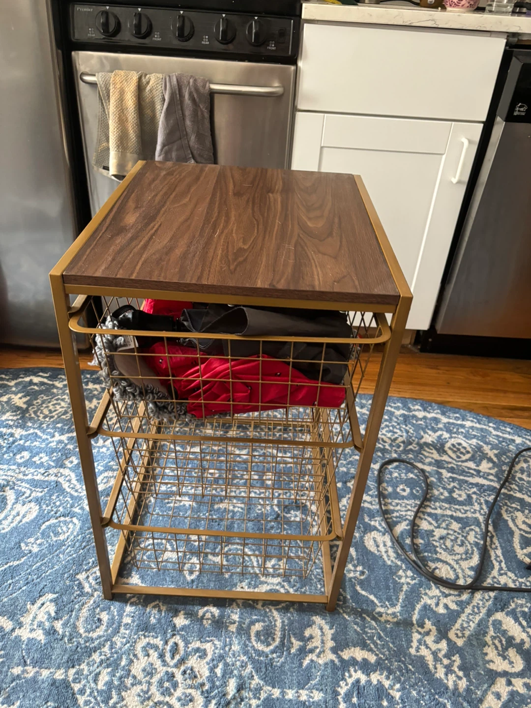 Wood Top Side Table with Wire Baskets