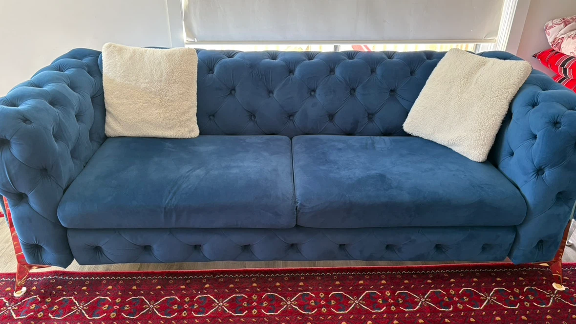 Blue Tufted Velvet Sofa
