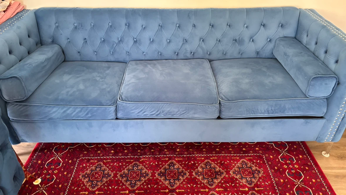 Blue Velvet Tufted Sofa