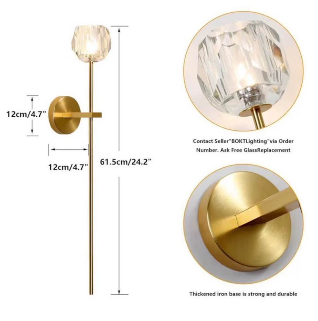 Pair of (2x) Faceted Crystal and Brass Sconces. Brand new. - photo 3