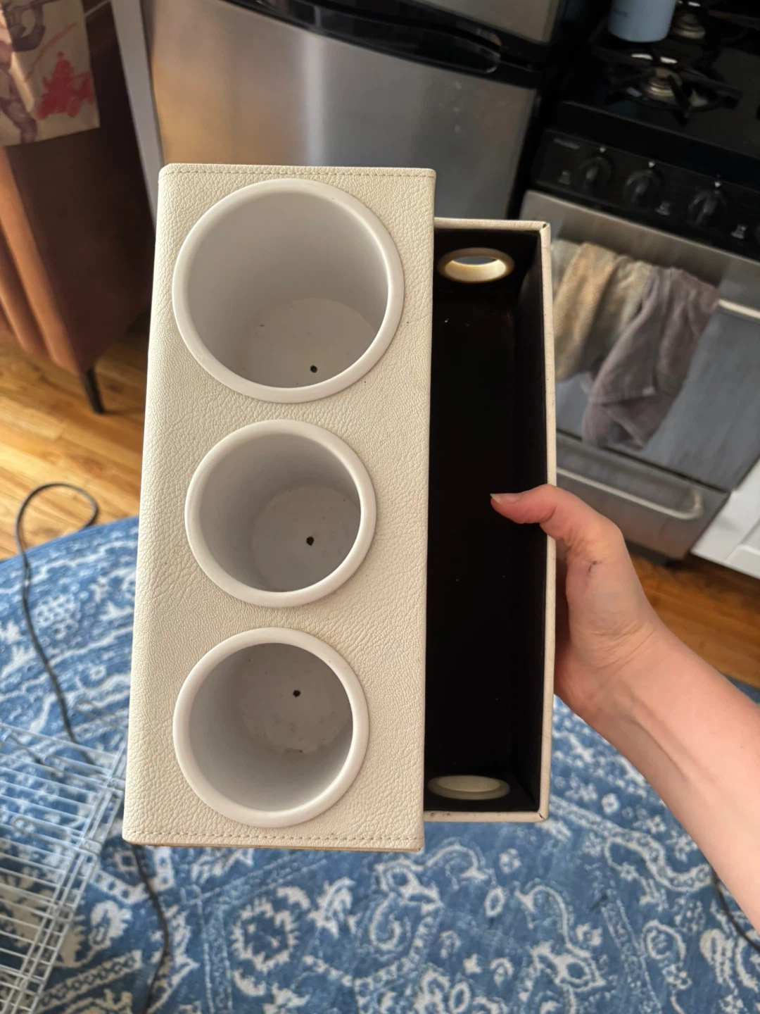 Cream Faux Leather 3-Cup Organizer
