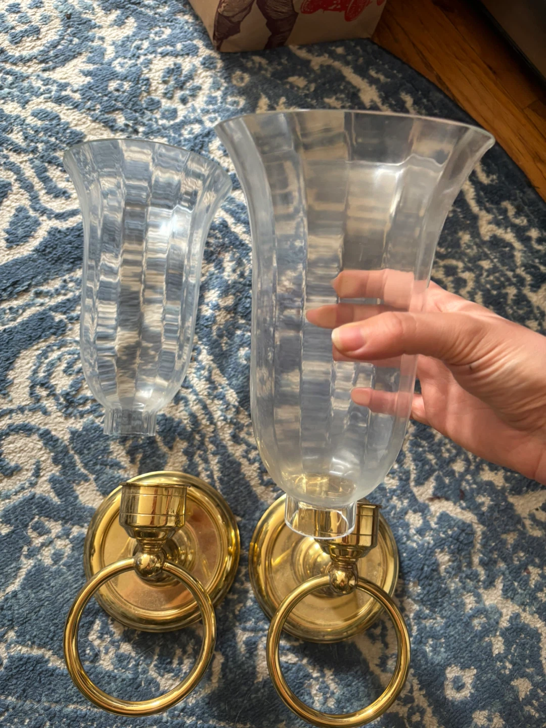 Pair of Brass Wall Sconces with Glass Shades - photo 2