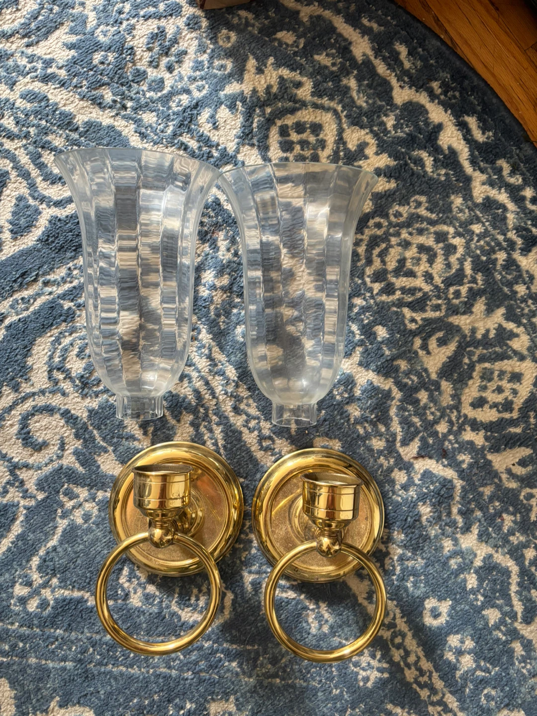 Pair of Brass Wall Sconces with Glass Shades