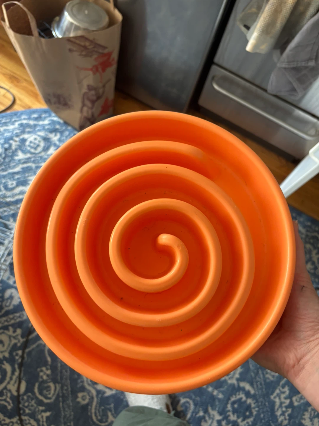 Orange Slow Feeder Dog Bowl