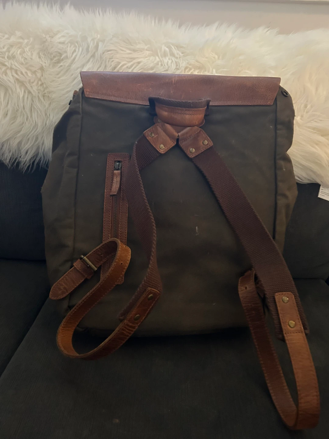 Timberland Backpack - Green Canvas & Brown Leather - photo 2