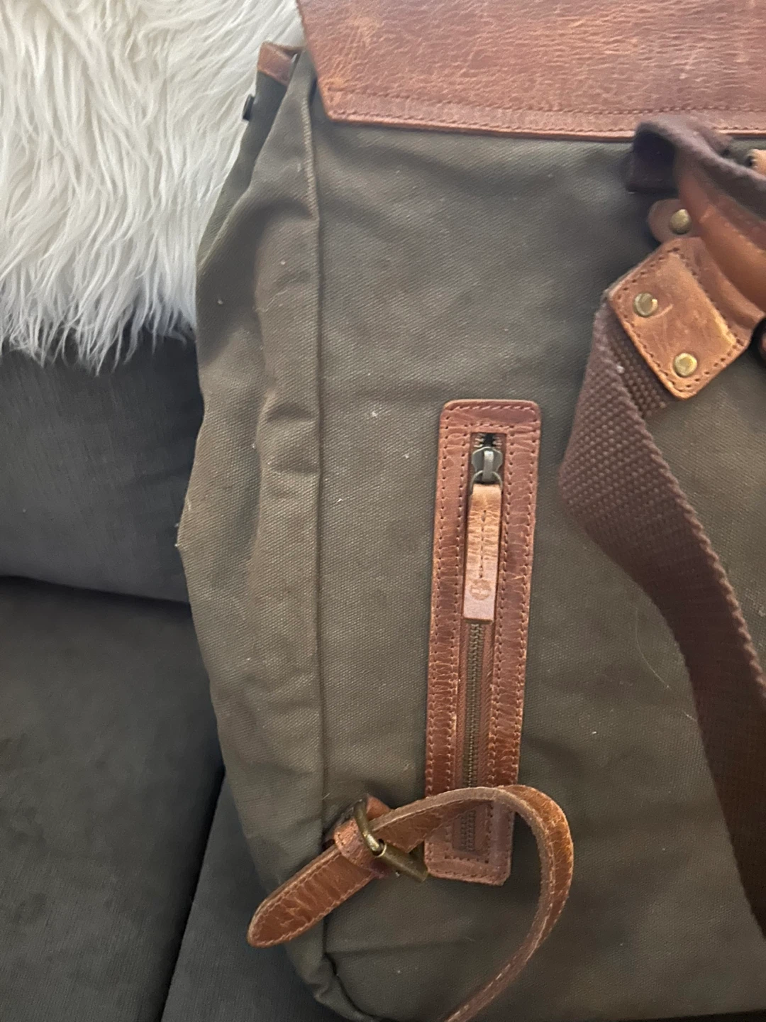 Timberland Backpack - Green Canvas & Brown Leather - photo 3