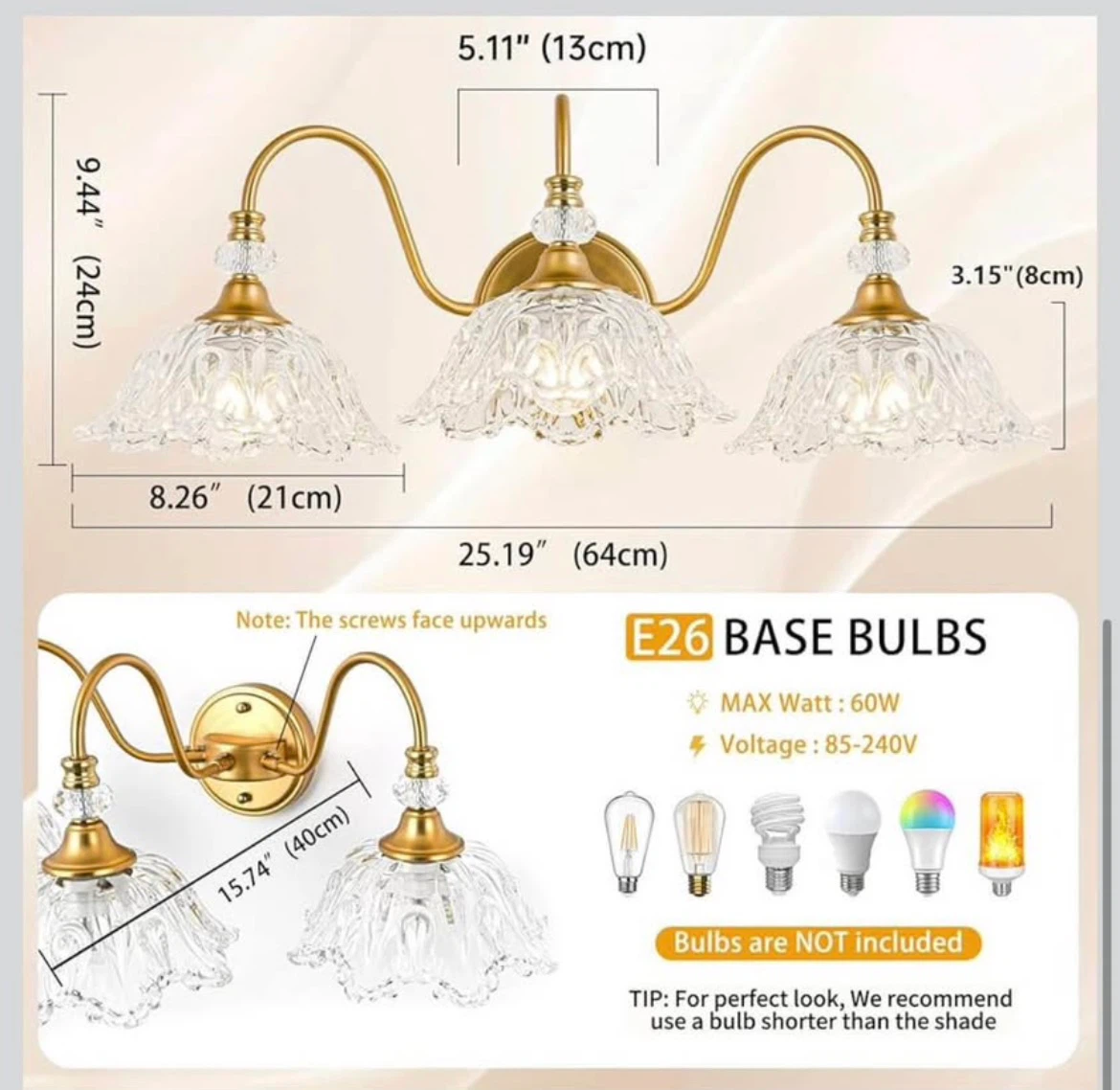 Antique Style 3-Light Bathroom Vanity Light Fixture. Brand New. - photo 2