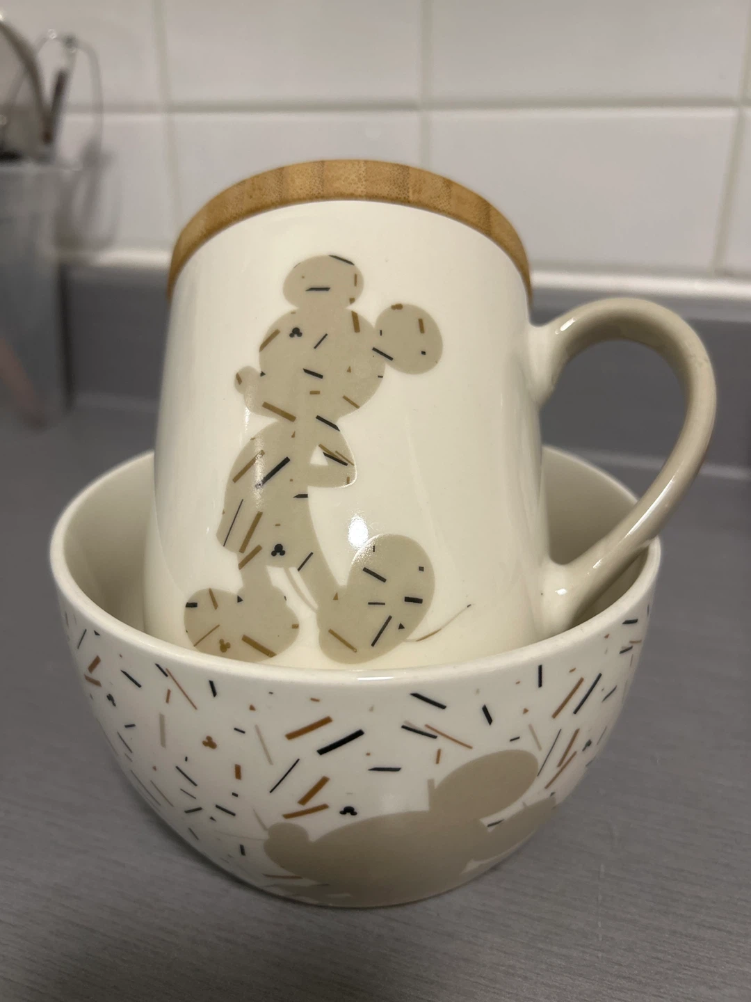 Mickey Mouse Mug with Lid and Bowl Set