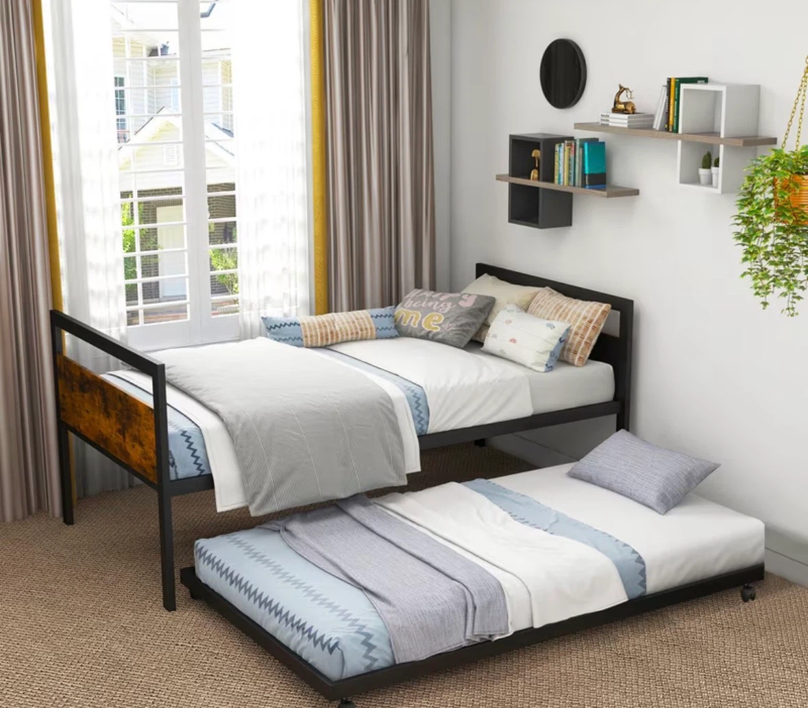 Twin bed frame with pull out