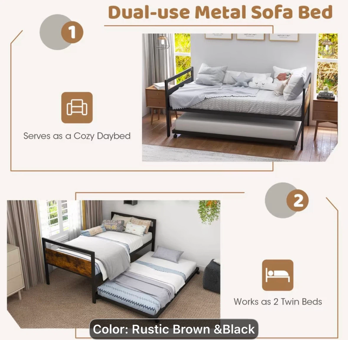 Twin bed frame with pull out - photo 2