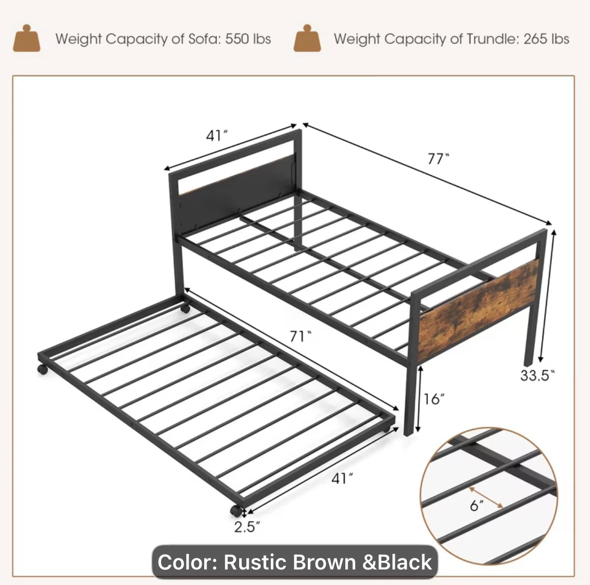 Twin bed frame with pull out - photo 3