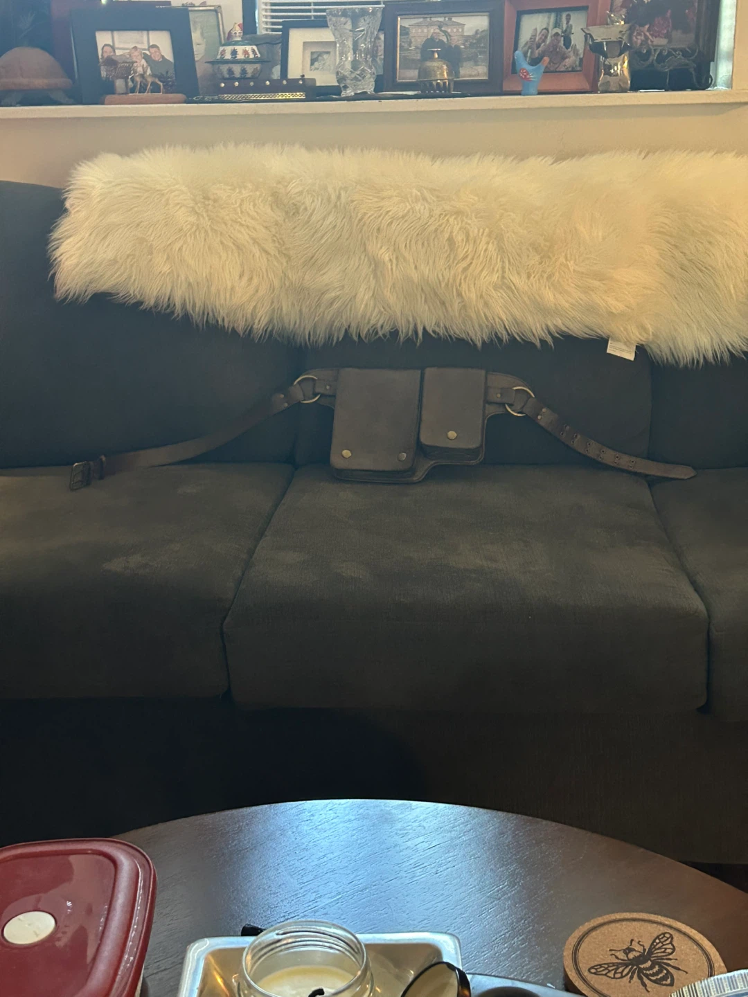 Brown Leather Double Pouch Belt Bag