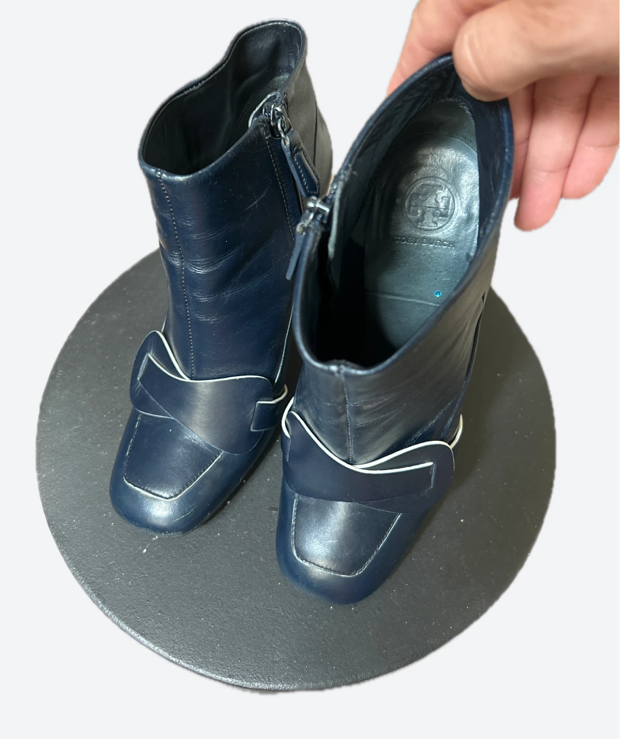 Tory Burch Navy Leather Ankle Boots Size 7 - photo 2