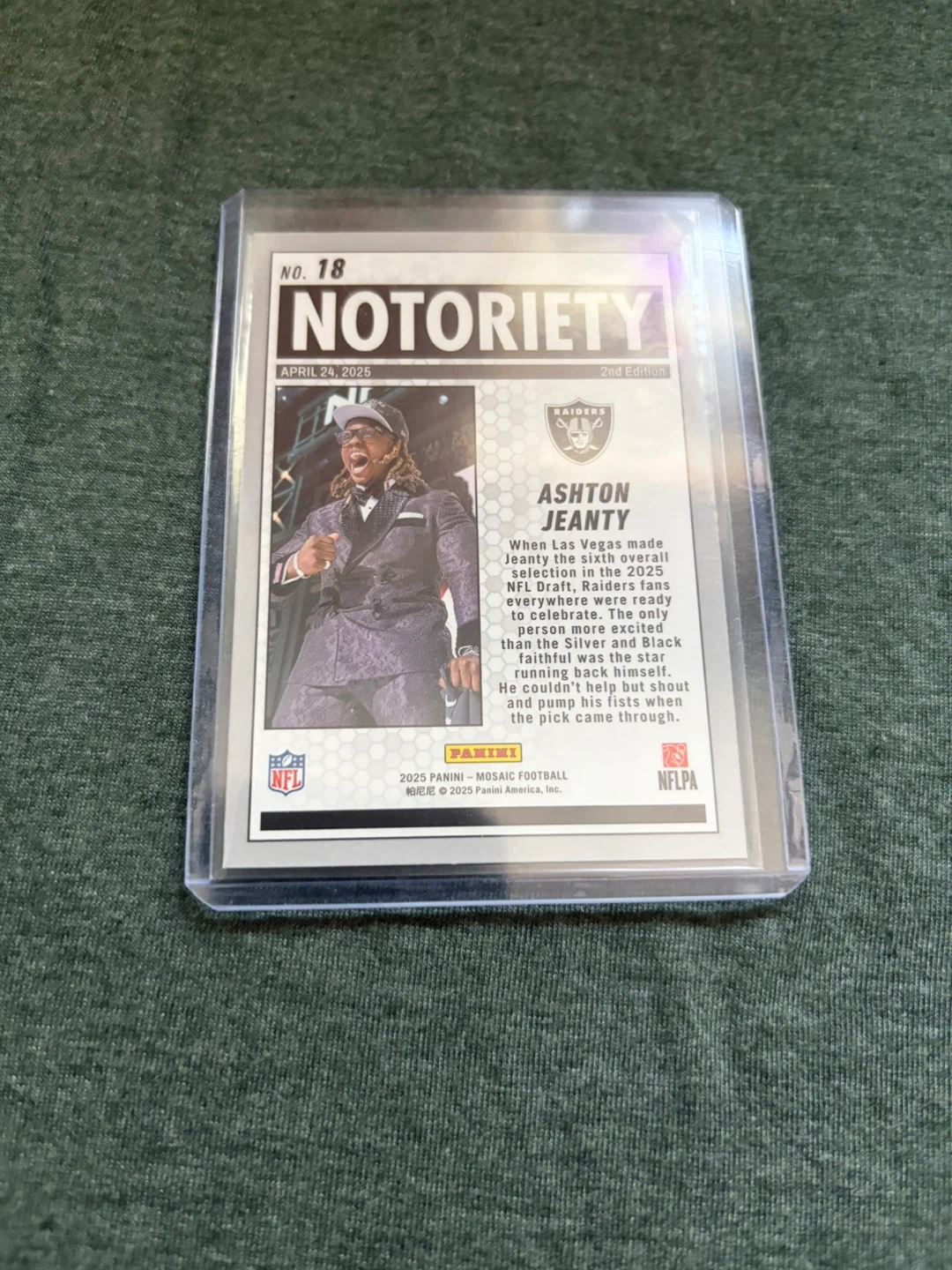 2025 Panini Mosaic Football Ashton Jeanty RC Notoriety Card - photo 2