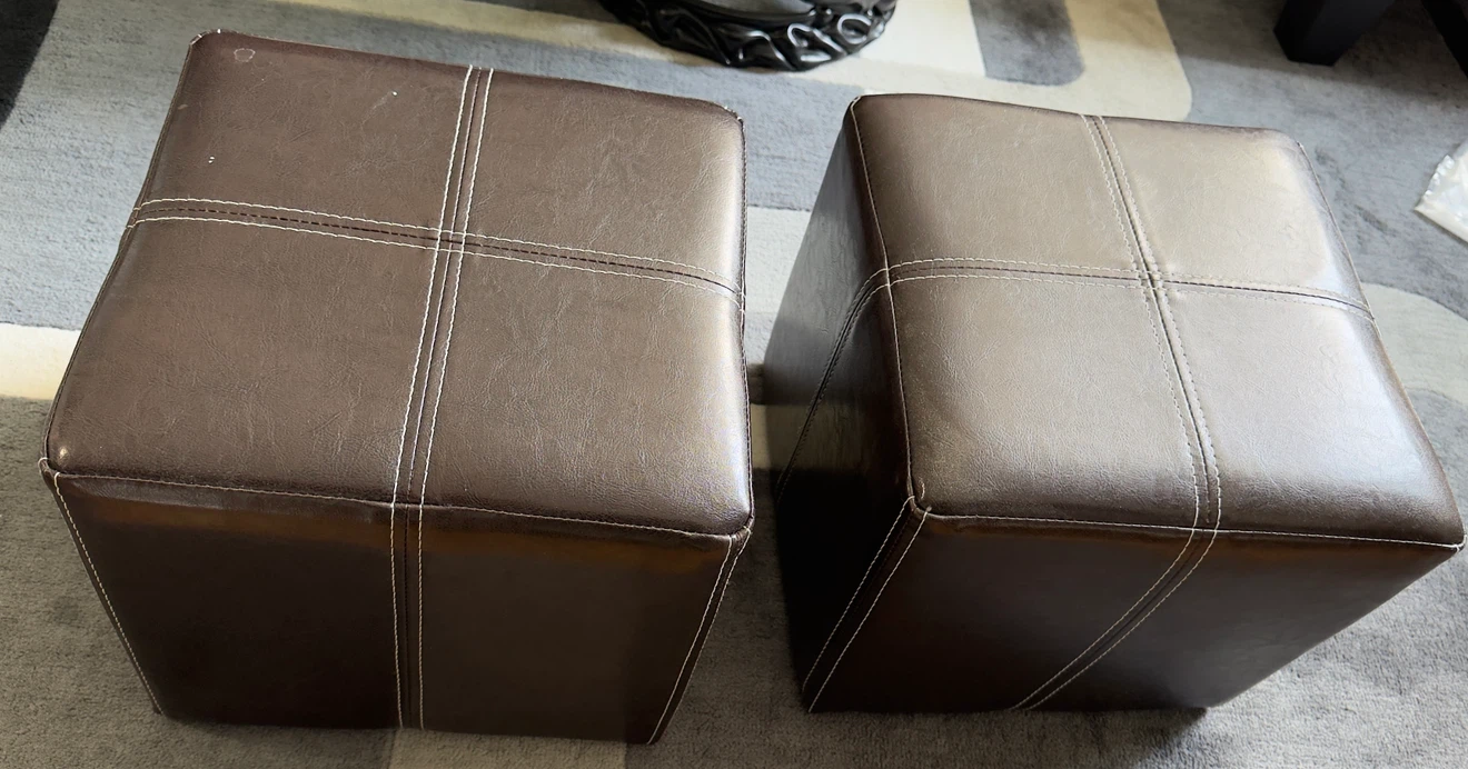 Brown Faux Leather Storage Ottoman Cube