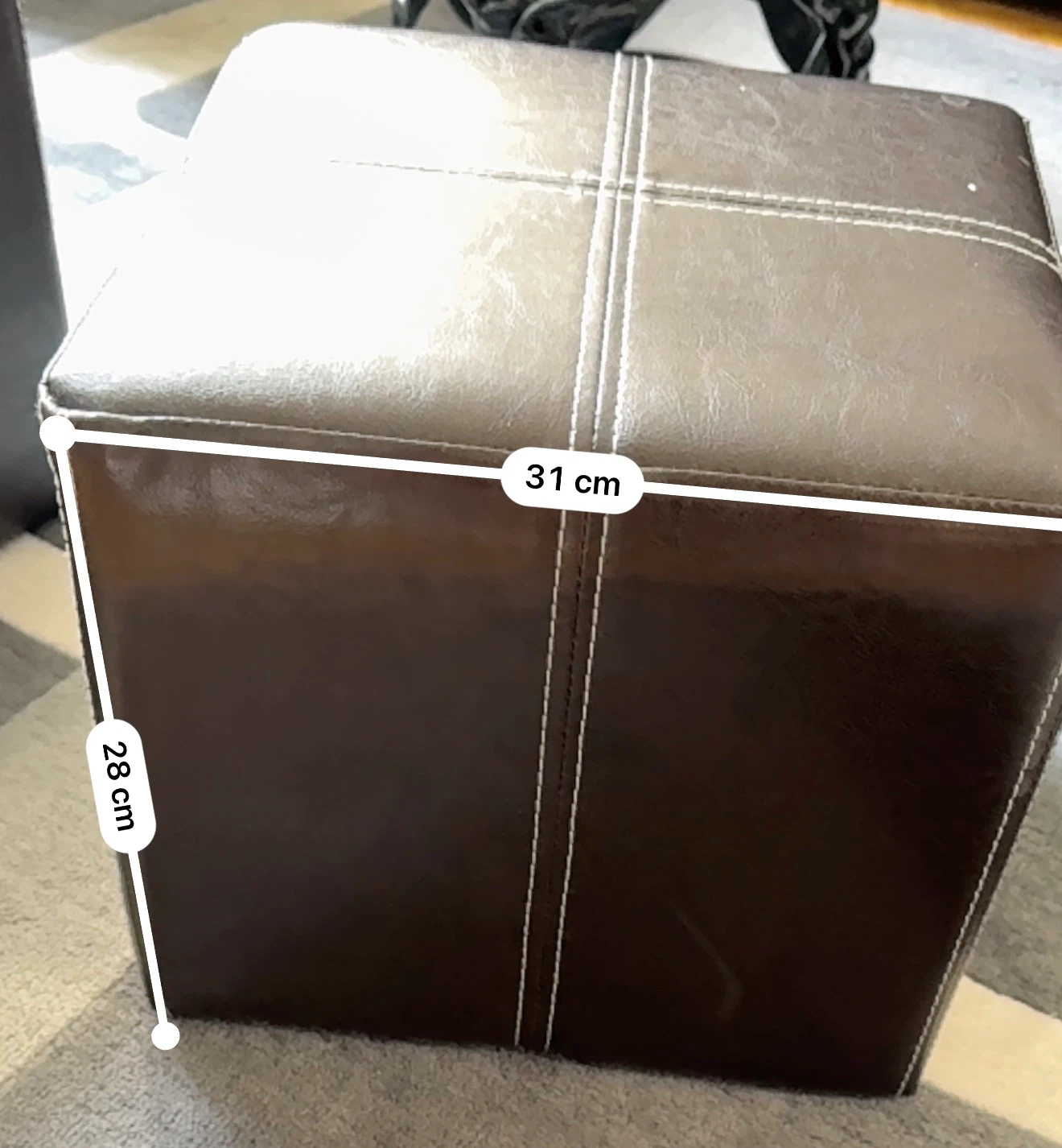 Brown Faux Leather Storage Ottoman Cube - photo 2