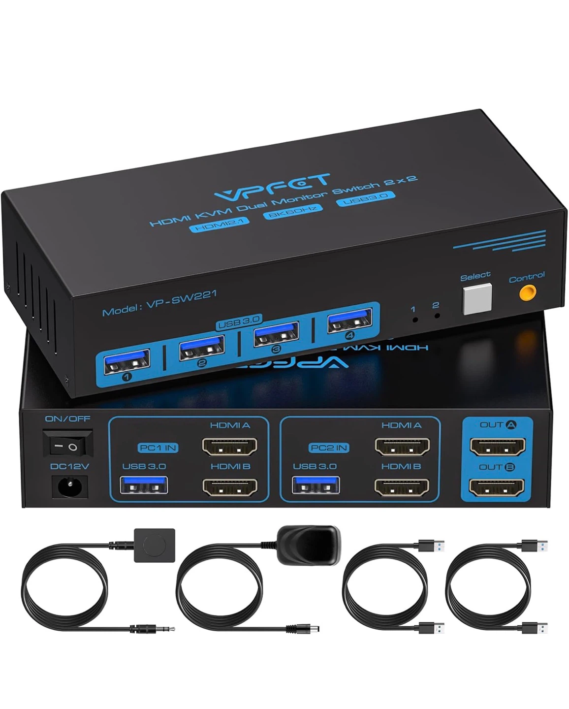 V-PET VP-SW221 Dual Monitor HDMI KVM Switch 2x2