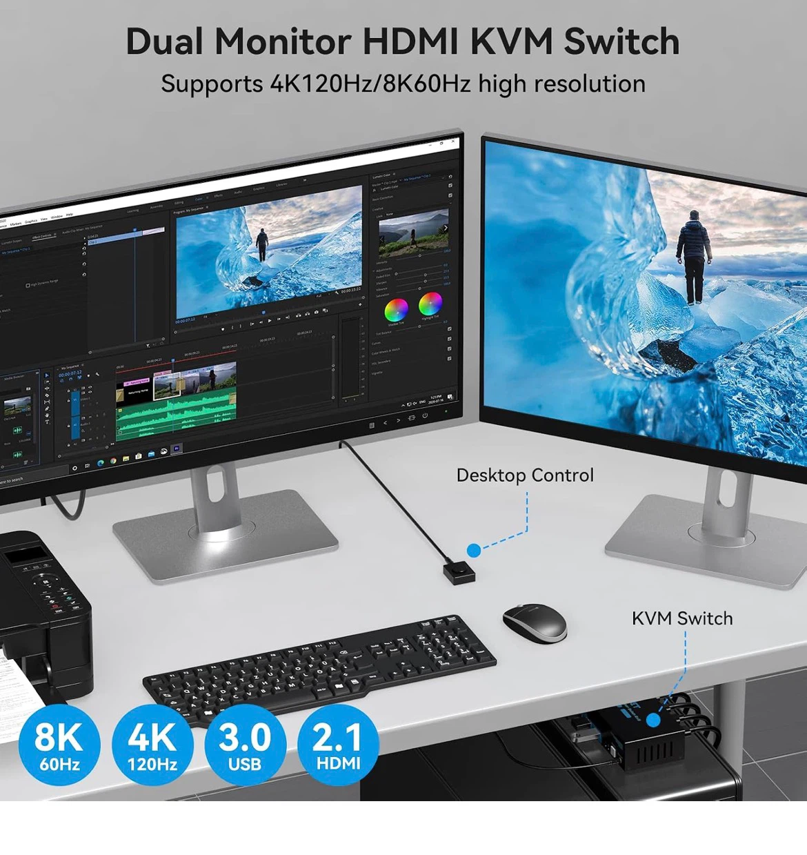V-PET VP-SW221 Dual Monitor HDMI KVM Switch 2x2 - photo 3