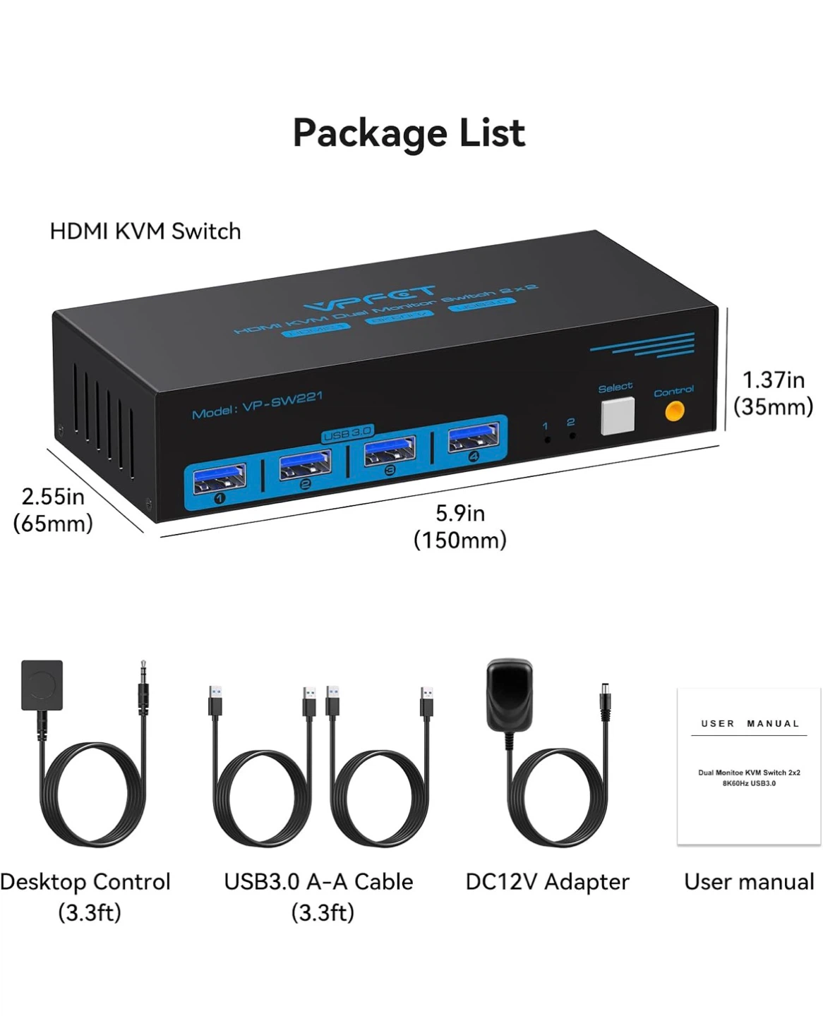 V-PET VP-SW221 Dual Monitor HDMI KVM Switch 2x2 - photo 4