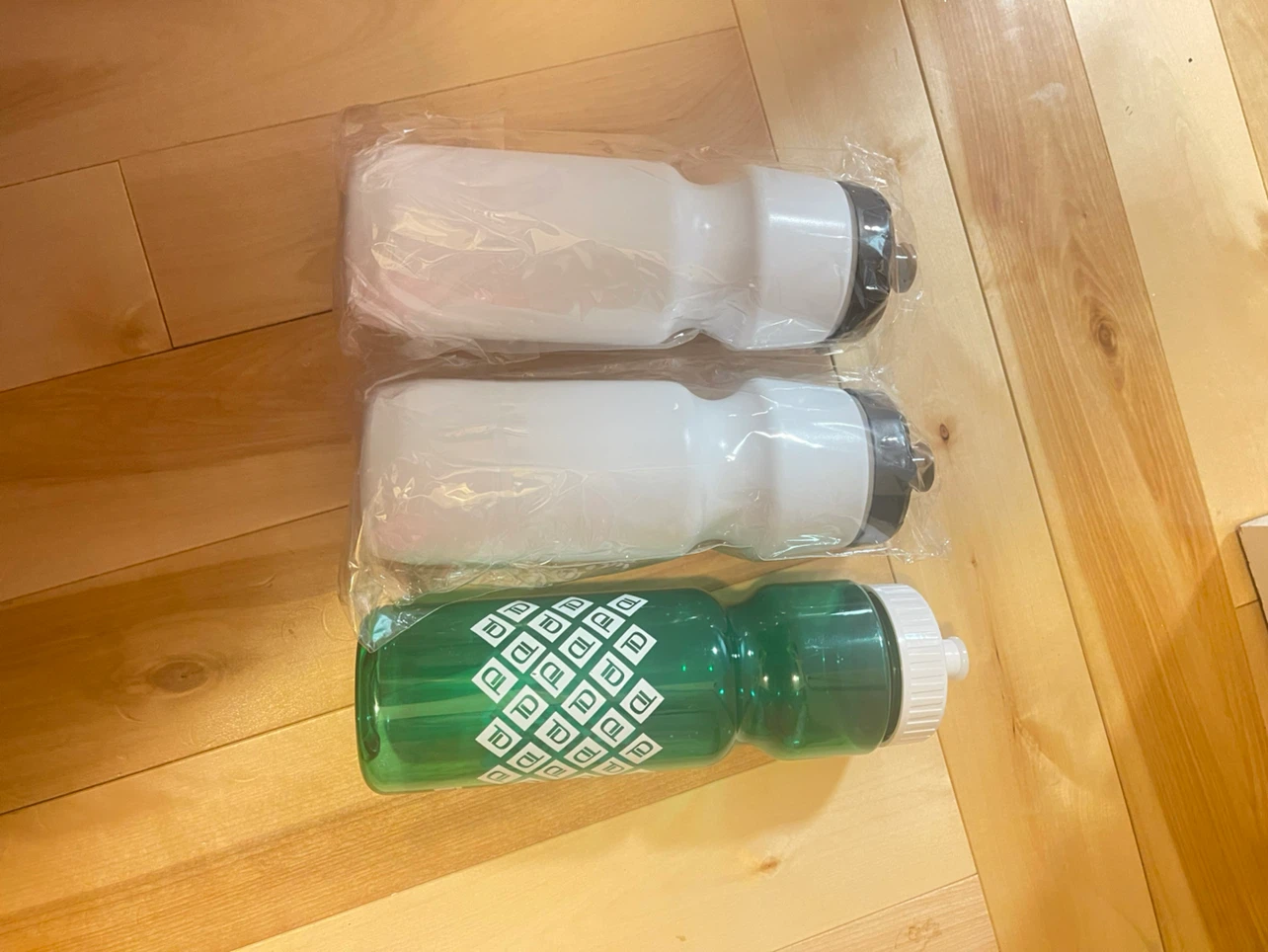 3 Water Bottles - 2 White, 1 Green