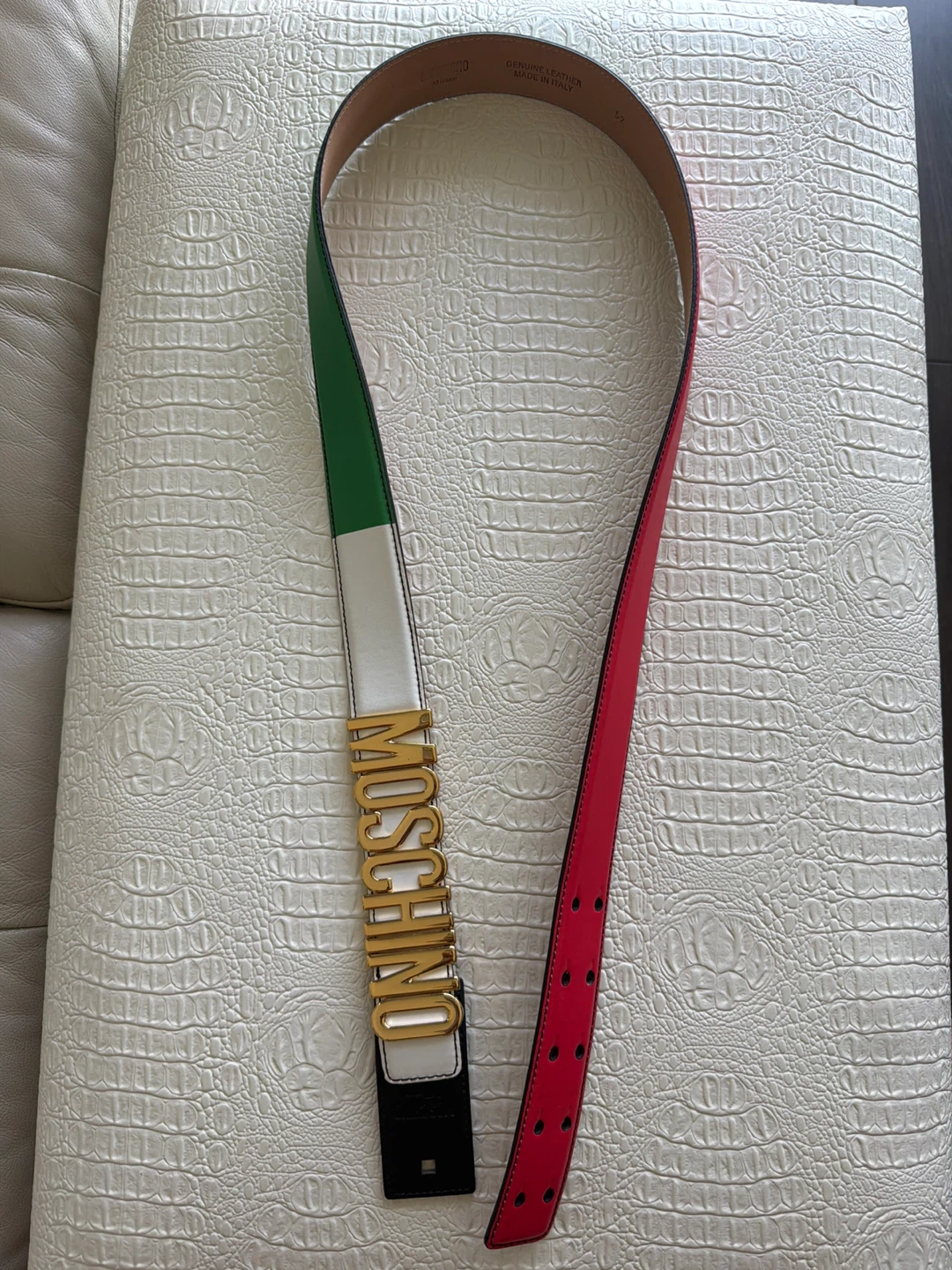 Men’s (Size 34/36) Moschino Belt - Italian Flag Design
