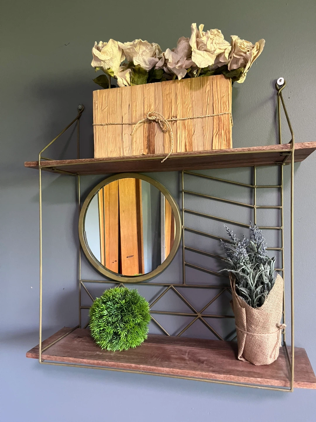 2-Tier Wall Shelf with Mirror and Decor