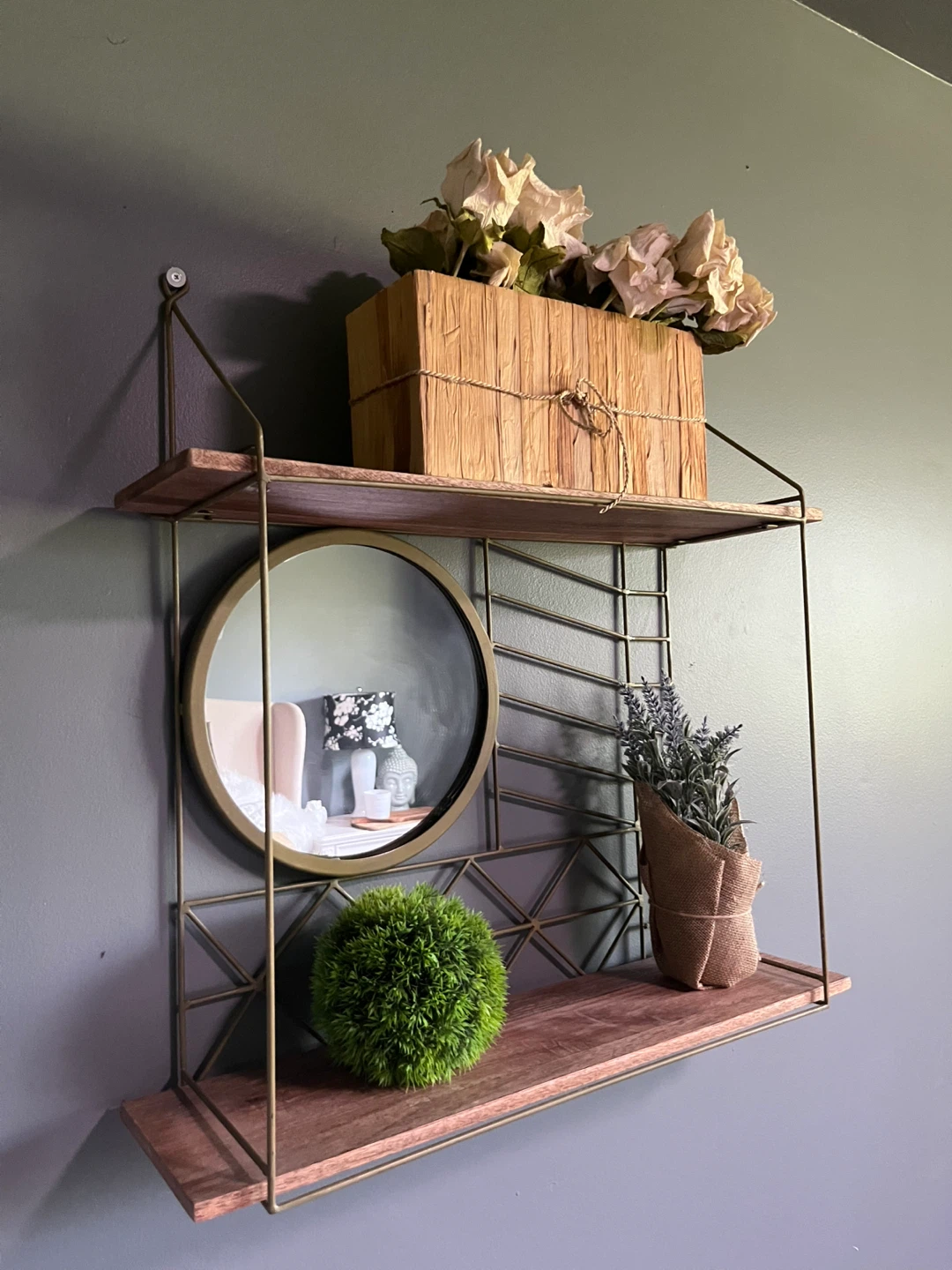 2-Tier Wall Shelf with Mirror and Decor - photo 2