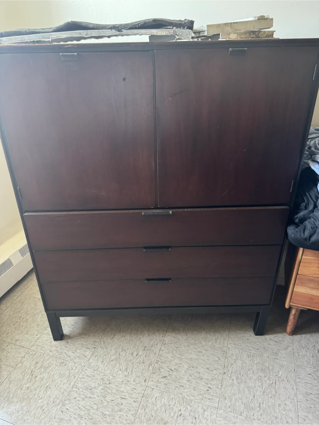 Dark Wood Dresser with Drawers and Cabinet Doors
