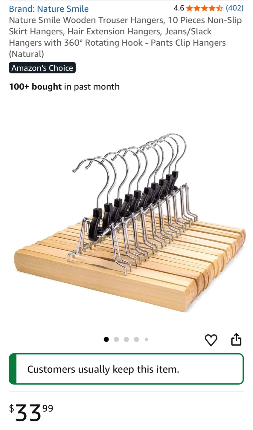Nature Smile Wooden Trouser Hangers - 6 Pieces - photo 5