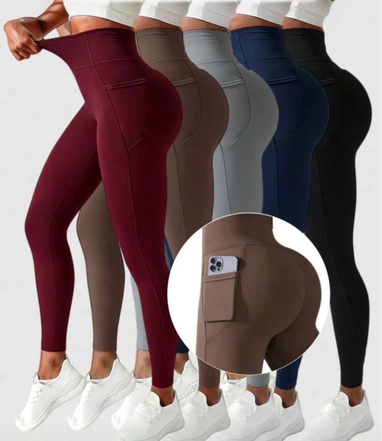 5pc High-Waisted Pocket Leggings（small）