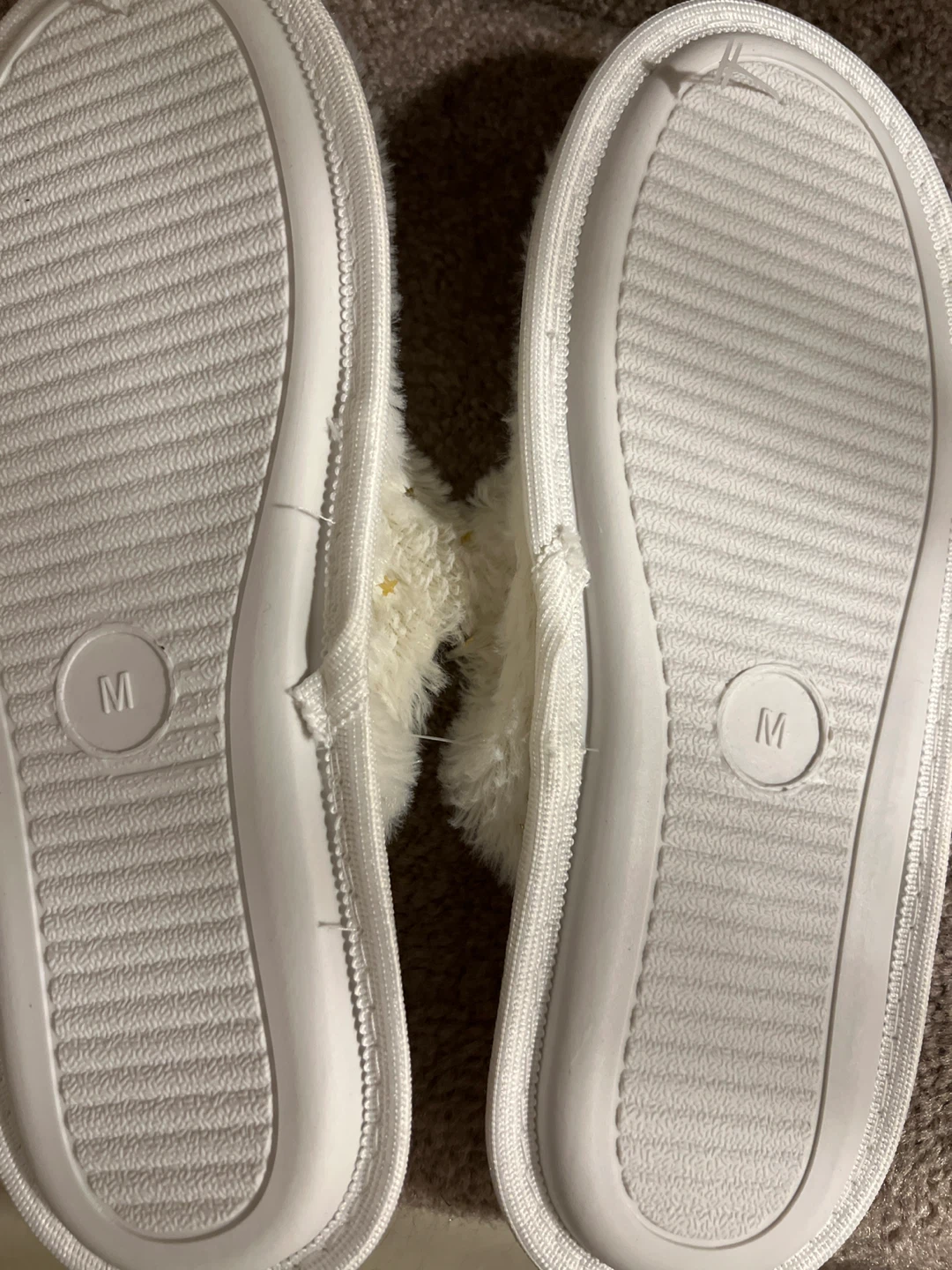 White Fuzzy Slippers with Gold Stars - Size M - photo 2