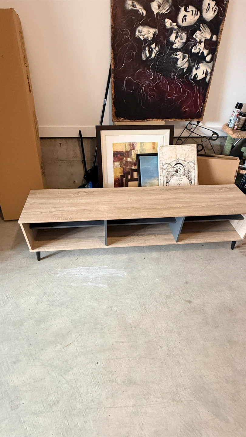 Wood Entertainment TV Stand with Shelves - photo 2