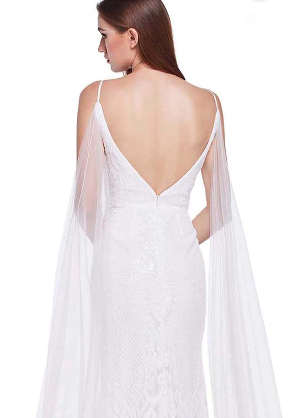 White sequined mermaid wedding dress with cape - photo 2