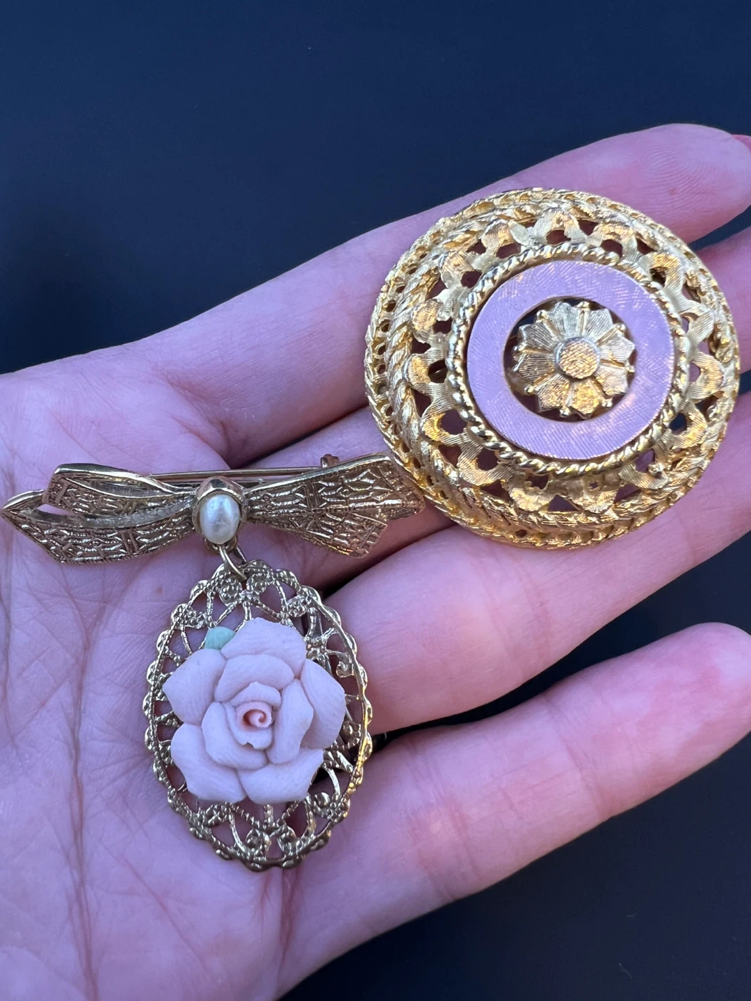 Vintage Victorian-Revival Gold Tone Brooch Lot